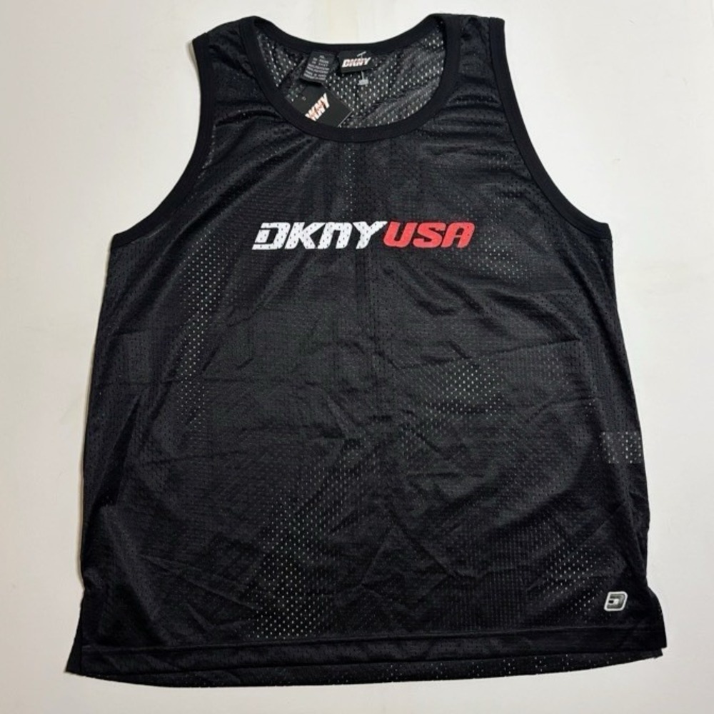 Vintage 90s DKNY ACTIVE USA Mesh Sport Jersey Tank Top Basketball Y2K Sheer XL